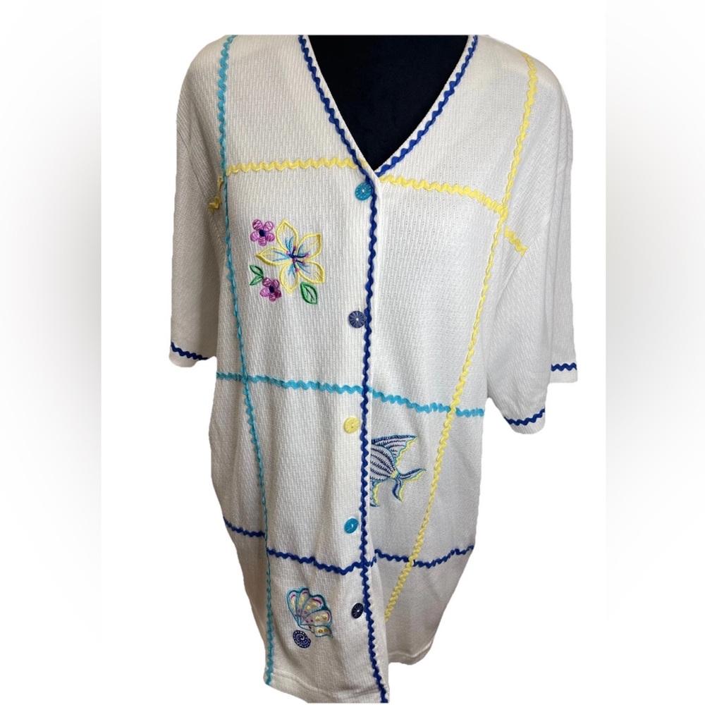 Napa Valley ladies 90s casual embellished embroidered size 1X cotton poly top